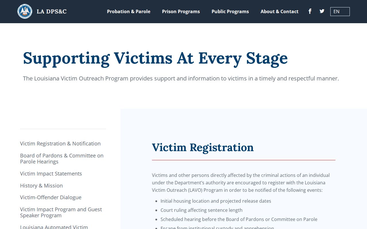 Sabine Parish VINE check and separate Louisiana Victim Outreach notice